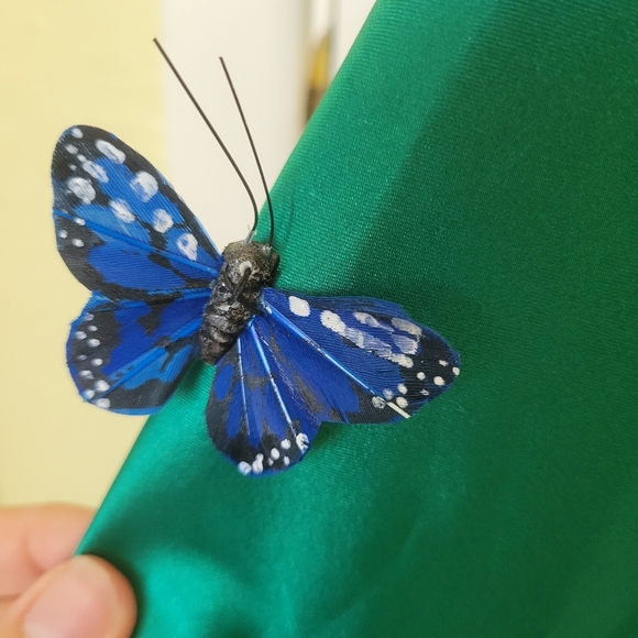 Blondie NITES Evening Gown Maxi Dress Green Satin Crossback BUTTERFLY - Picture 14 of 16